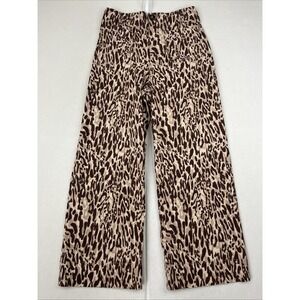Anthropologie Maeve Colette Crop Wide Leg Pants Size 28 Brown Pink Leopard Print